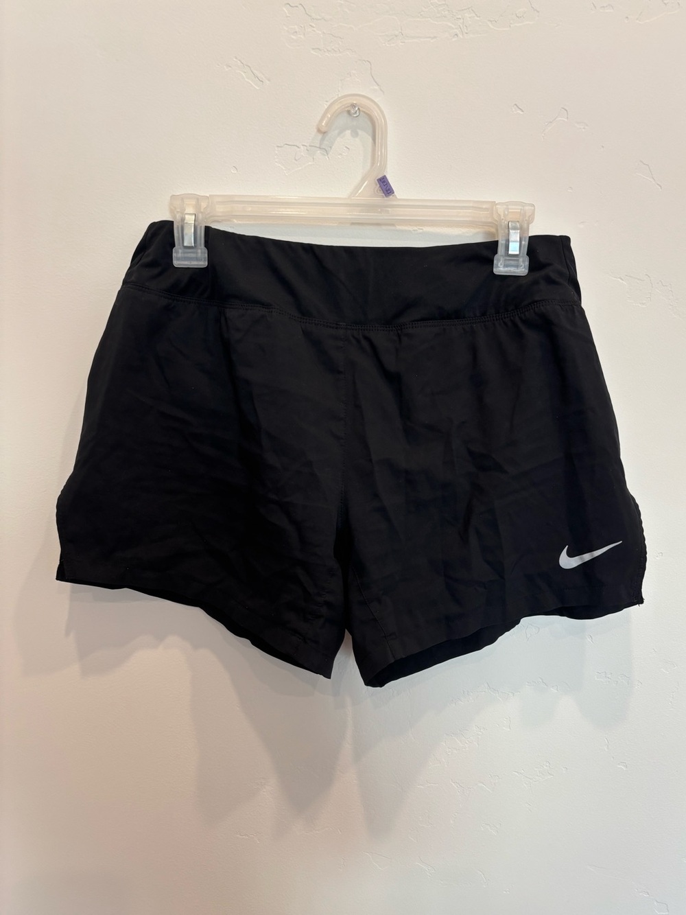 Nike Women's Black Athletic Shorts with White Swoosh